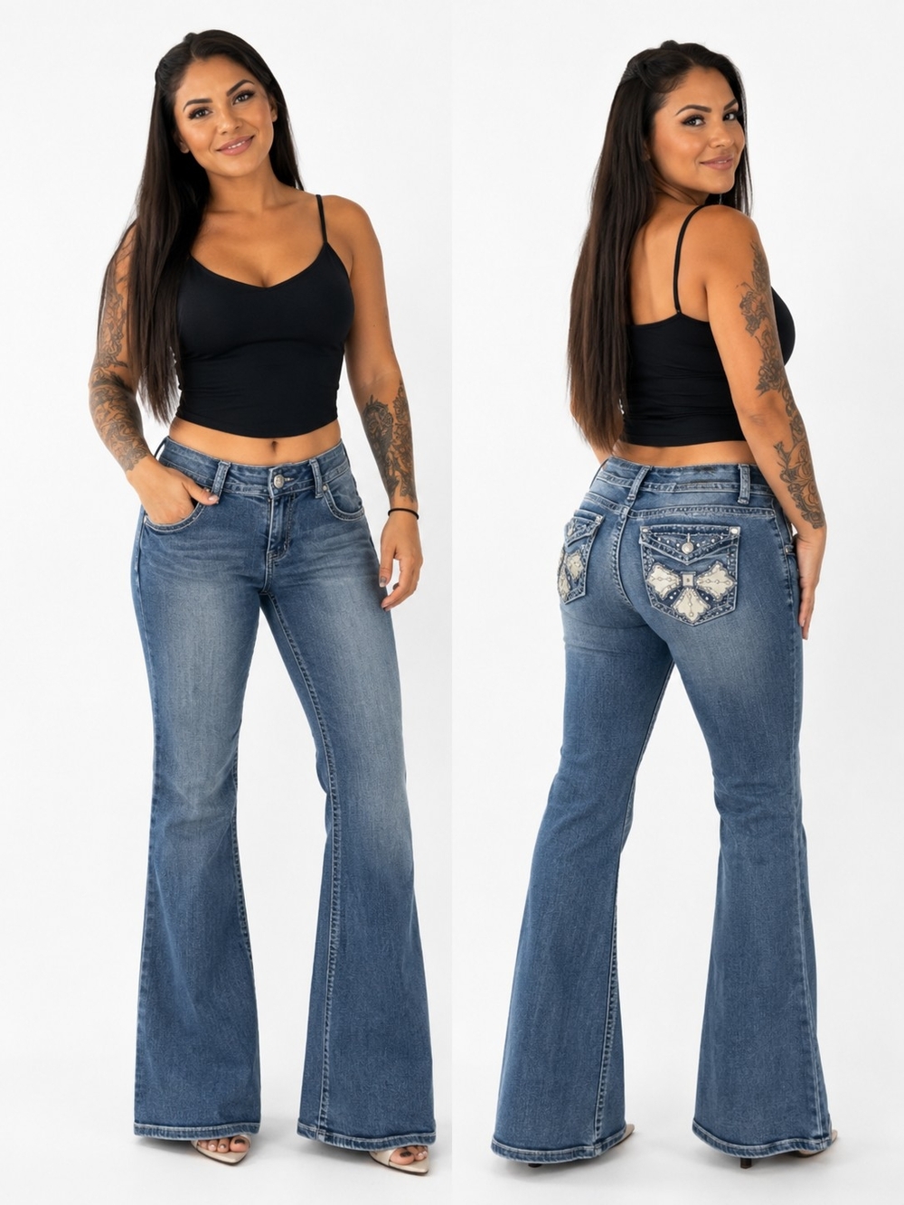 Sky Blue Flare Jeans with Embellished Back Pockets Size 11 Juniors - Picture 1 of 8